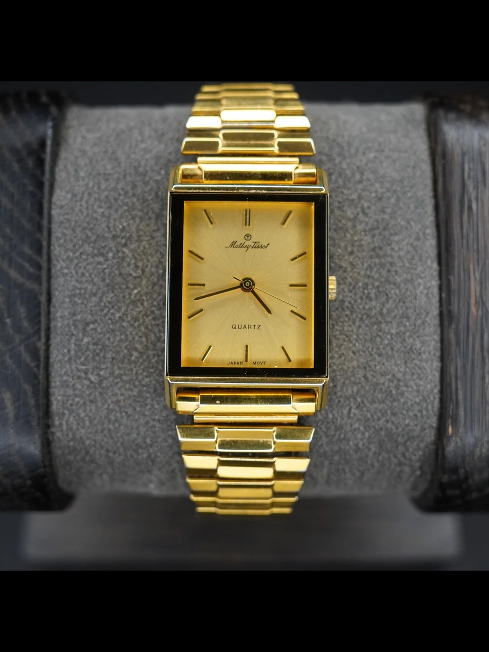 Vintage Mathey-Tissot Men's Quartz Watch Gold Tone Tank Dial Japan Movt